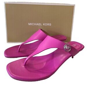 Michael Kors NEW Size 7.5 Lucinda Kitten Leather Slide Sandals Cerise Pink MK